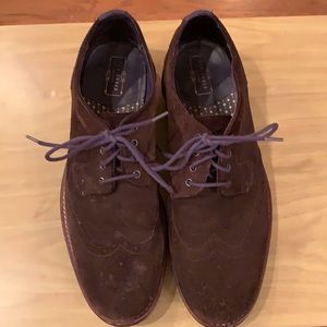 Ted Baker London Brown Oxfords with Suede Material and Purple Laces